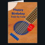 Son in Law Guitar Player Geburtstag<br><div class="desc">Eine Geburtstagskarte für einen Schwiegersohn,  der die Gitarre Liebe. Ein nahes Aufsetzen einer Gitarre mit einem Plectrum in den Saiten. Auf dem Spektrum sind die Worte 'You Rock'. Eine Geburtstagskarte für einen Musiker,  der die Gitarre Liebe.</div>