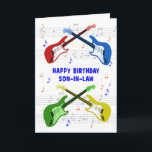 Son in Law Guitars Birthday Card Karte<br><div class="desc">Eine schöne Geburtstagskarte für einen Schwiegersohn. Elektrische Gitarre farbenfrohe Kunst mit einer Musikskala im Hintergrund. Du kannst nicht zu viele Gitarren haben. Eine sehr coole Gitarren-Geburtstagskarte feiert die Energie und den Spaß dieses Musikinstruments. Eine perfekte Geburtstagskarte für Gitarristen und Musikliebhaber.</div>