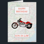 Son-in-Law Karte und Motorbike Geburtstag<br><div class="desc">Herzlichen Glückwunsch zum Geburtstag eines Motorradfans. Ein rotes Fahrrad mit einer Straßenkarte im Hintergrund. Eine großartige Karte für einen Schwiegersohn,  der Fahrrad und Reiten Liebe hat. - Basisplan und Daten von OpenStreetMap und OpenStreetMap Foundation © OpenStreetMap</div>