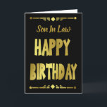 Son-in-Law Modern Black Gold Happy Geburtstag Karte<br><div class="desc">Eine moderne männliche Geburtstagskarte aus Schwarz und Gold mit Polygonrahmen oben und unten. Eine schöne Art, Ihren Geburtstag zu versenden, wünscht Ihrem Schwiegersohn. Die Karte kann angepasst werden, indem man den Son-In - Law Titel in Son oder Brother oder sogar einen Namen ändert. Dann personalisieren Sie es ändern die Botschaft,...</div>