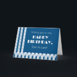 Son in Law's Birthday Art Deco Patterns on Blue Feiertagskarte<br><div class="desc">Eine schicke Geburtstagskarte für Ihren Schwiegersohn mit Art-Déco-Mustern in Weiß und Dunkelblau,  was ihm ein Vintages Gefühl gibt. Der Gruß auf der Titelseite,  auch in Art-Déco-Schriftart,  lautet: "Einen schönen Geburtstag wünschen!" Sie können die innere Nachricht leicht personalisieren.</div>