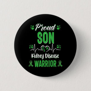 Son Kidney Disease Warrior Awareness Ribbon Green Button