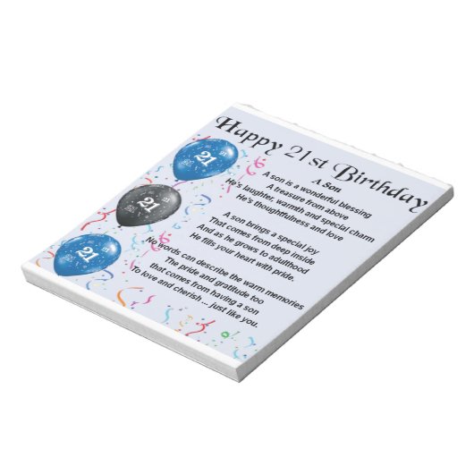 Son Poem - 21. Geburtstag Design Notizblock (Rotiert)