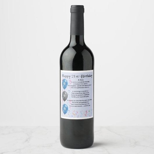 Son Poem Wine Bottle Label - 21. Geburtstag Weinetikett (Vorderseite)