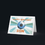 Son Soccer Geburtstag mit Ball, Orange auf Aquamar Karte<br><div class="desc">Überraschen Sie Ihren Lieblingsfußballfan auf seinem Geburtstag mit diesem phantastischen Design in aquamarinen,  blauen,  weißen und orangefarbenen Farben. Ein riesiger Ball mit einer Sternexplosion und Ihren Worten über Feiern und ein neues Gewinnjahr.</div>