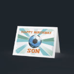 Son Soccer Geburtstag mit Ball, Orange auf Aquamar Karte<br><div class="desc">Überraschen Sie Ihren Lieblingsfußballfan auf seinem Geburtstag mit diesem phantastischen Design in aquamarinen,  blauen,  weißen und orangefarbenen Farben. Ein riesiger Ball mit einer Sternexplosion und Ihren Worten über Feiern und ein neues Gewinnjahr.</div>