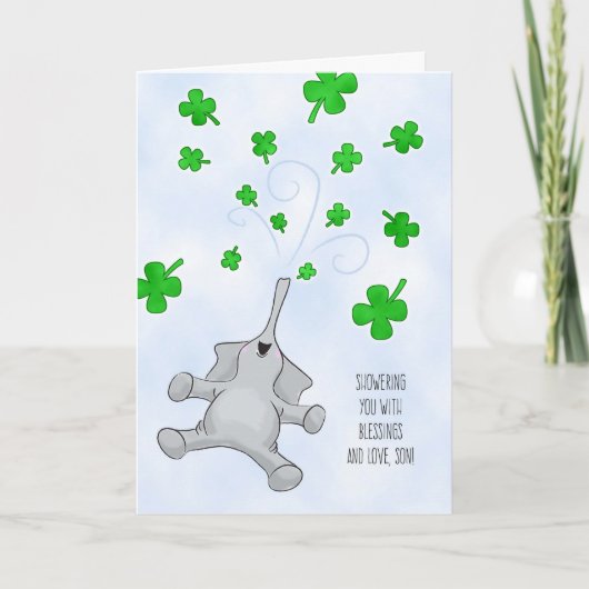 Son, St. Patrick's Day Elephant & Kleeblatts Karte (Vorderseite)