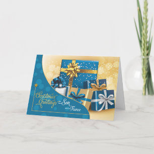 Son und seine Verlobte Blue und Gold Weihnachtsges Feiertagskarte