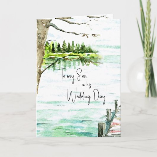 Son Wedding Day Watercolor Lake Karte (Vorderseite)