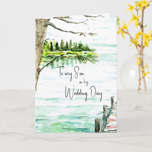 Son Wedding Day Watercolor Lake Karte (Gelbe Blume)