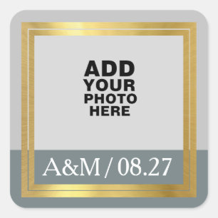 Sonderaufkleber . Foto mit Pärchennamen Quadratischer Aufkleber