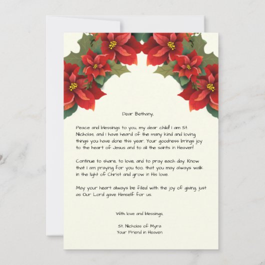 Sonderbotschaft an Child St. Nicholas von Myra Einladung (Rückseite)