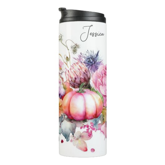 Sonderfallgestaltung mit Blume und Kürbis Thermosbecher (Nach rechts gedreht)