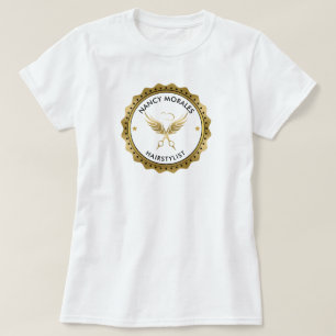 Sonderformate für Gold-Scheren-Haarstylist-Logo T-Shirt