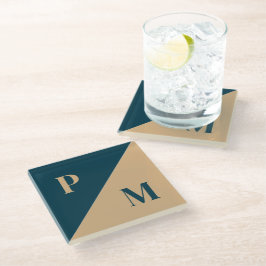 Sonderinitialen mit Gold und Blauer Kontrast Glasuntersetzer