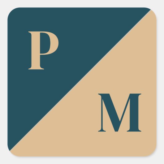 Sonderinitialen mit Gold und Blauer Kontrast Quadratischer Aufkleber (Vorderseite)