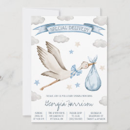 Sonderlieferung! Baby Boy Blue Stork Baby Dusche Einladung