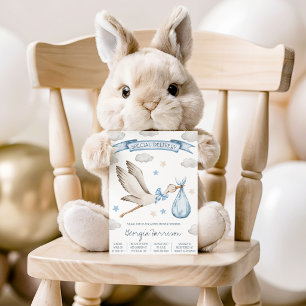 Sonderlieferung! Baby Boy Blue Stork Babyparty Einladung