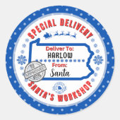 Sonderlieferung des Weihnachtsmannes an das Kind i Runder Aufkleber (Vorderseite)