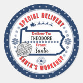 Sonderlieferung des Weihnachtsmannes an das Kind i Runder Aufkleber (Vorderseite)
