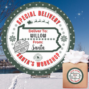 Sonderlieferung des Weihnachtsmannes an das Kind i Runder Aufkleber