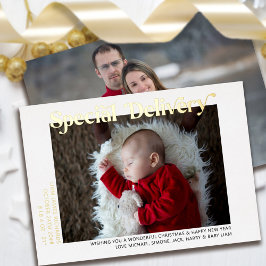 Sonderlieferung Neues Baby Christmas Foto Gold Folien Feiertagskarte