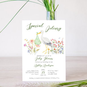 Sonderlieferung Storch Frühlingsblumen Babyparty Einladung