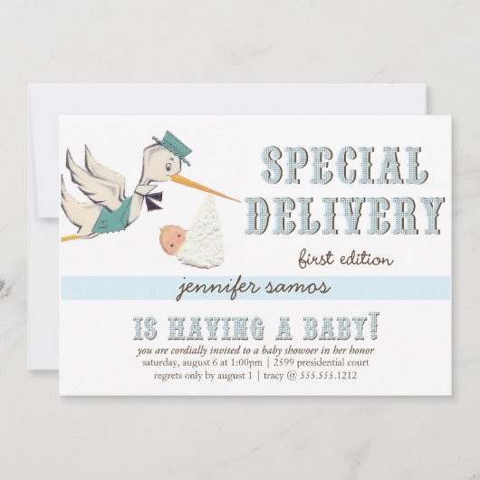 Sonderlieferung - Vintager Storch Einladung (Vorderseite)