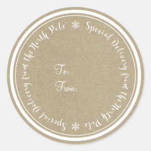 Sonderlieferung vom Nordpol Rustikales Weihnachten Runder Aufkleber