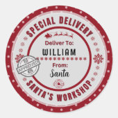 Sonderlieferung vom Weihnachtsmann an das Kind die Runder Aufkleber (Vorderseite)