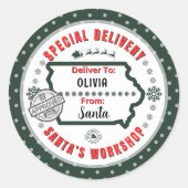 Sonderlieferung vom Weihnachtsmann an das Kind in  Runder Aufkleber (Vorderseite)