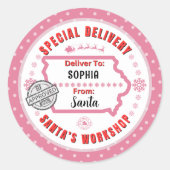 Sonderlieferung vom Weihnachtsmann an das Kind in  Runder Aufkleber (Vorderseite)