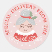 Sonderlieferung von Frau Claus am Nordpol Runder Aufkleber (Vorderseite)