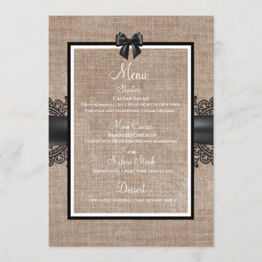 Sondermenü für Hochzeitsfeiern, Leinen und Spitzen Menükarte (Vorderseite)