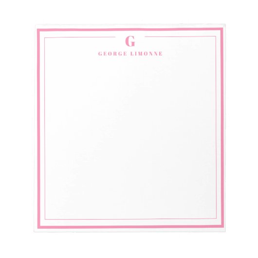 Sondermonogramm Rosa Rand Briefpapier Notizblock (Vorderseite)