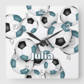 Sondername aquamariner Schwarzfußball Quadratische Wanduhr (Vorderseite)