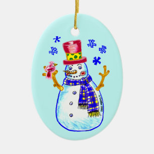Sonderschmuck Snowman Bird Friend Keramikornament