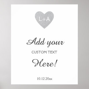 Sondertext für Hochzeitszeichen, Silberherz für Gl Poster