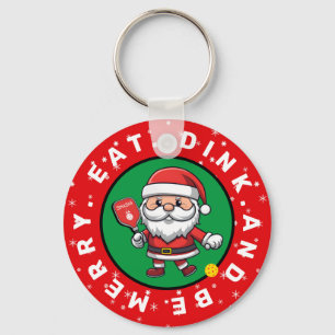 Sondertext Pickleball Santa, rot Schlüsselanhänger