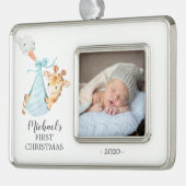 Sonderversand Giraffe Erstes Weihnachtsfest Foto Rahmen-Ornament Silber (Links)