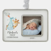 Sonderversand Giraffe Erstes Weihnachtsfest Foto Rahmen-Ornament Silber (Vorderseite)
