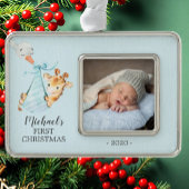 Sonderversand Giraffe Erstes Weihnachtsfest Foto Rahmen-Ornament Silber