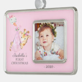 Sonderversand Giraffe Erstes Weihnachtsfest Foto Rahmen-Ornament Silber (Links)