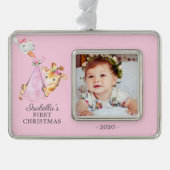 Sonderversand Giraffe Erstes Weihnachtsfest Foto Rahmen-Ornament Silber (Vorderseite)