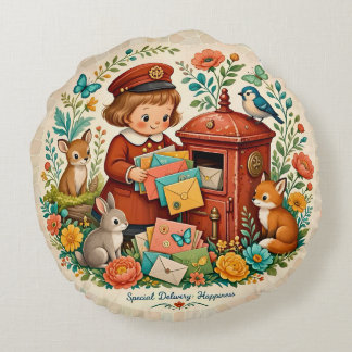 Sonderzustellung Freude ~ Vintage Mädchen ~ Rundes Kissen