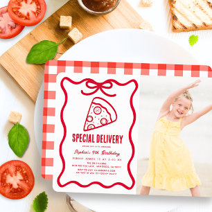 Sonderzustellung rote Schleife Pizza Foto Geburtst Einladung