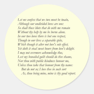Sonett Nr. 6 durch William Shakespeare Runder Aufkleber