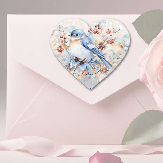 Song Bird & Berries Herz-Aufkleber