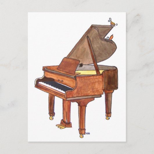 Song Birds on Grand Piano Watercolor Postkarte (Vorderseite)