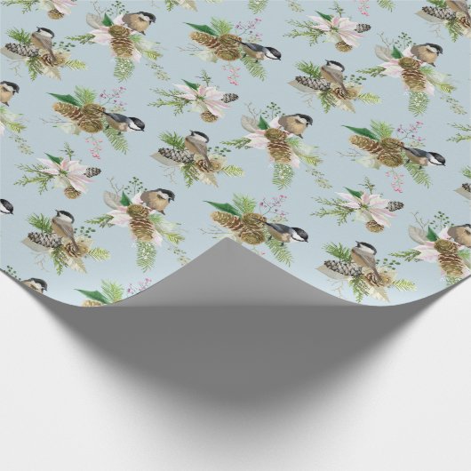 Song Birds Poinsettias und Pine Cones Geschenkpapier (Ecke)